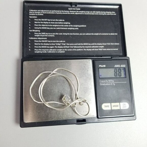 Vintage Sterling Siler Snake Chain Necklace with Sparkly Rhinestone Pendant - Picture 8 of 11